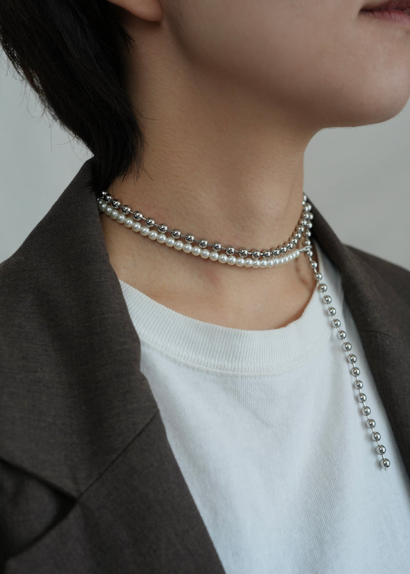 pearl × ball long necklace