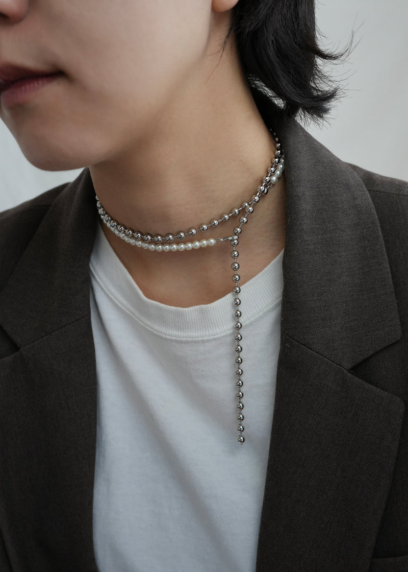 pearl × ball long necklace