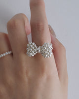 silver beads ribbon ring